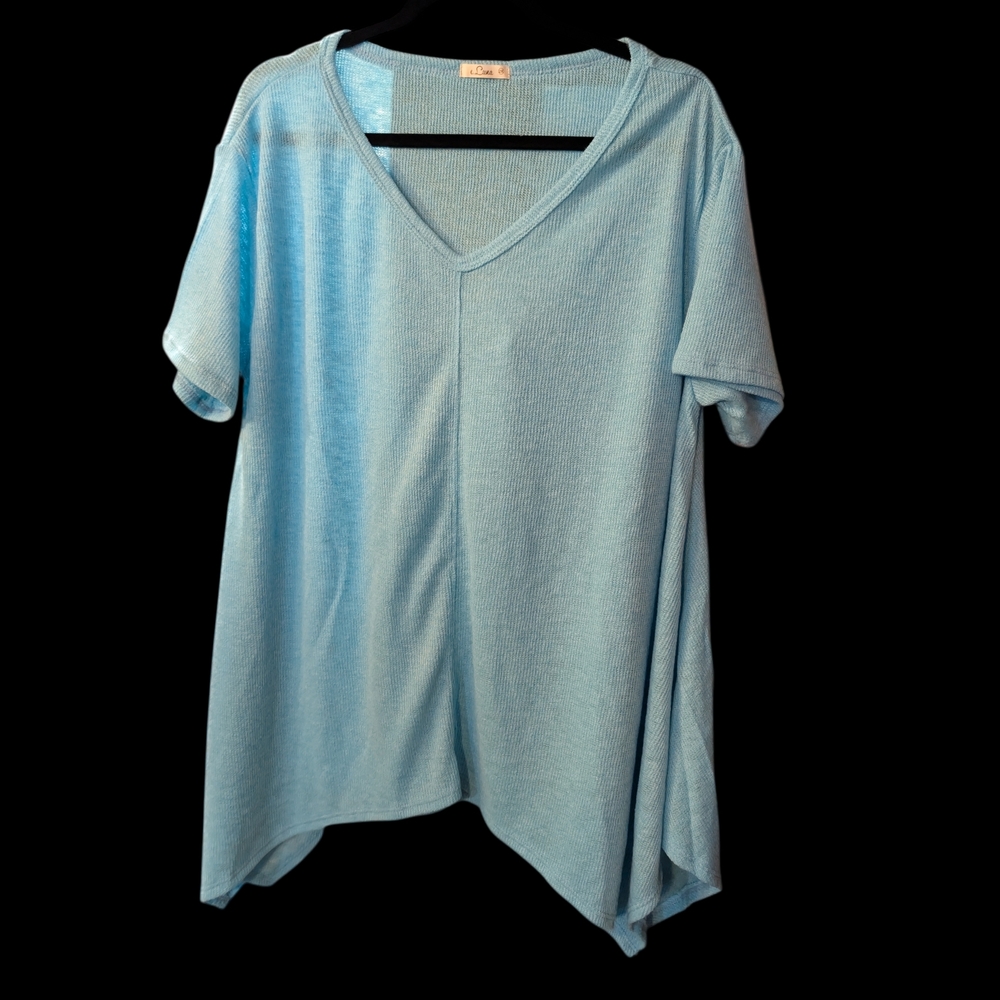 Light Blue V-Neck Women's Short Sleeve Top